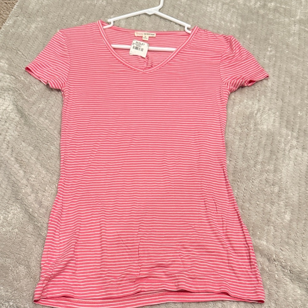 Pink Striped Crew Short Sleeve size small ZENANA Outfitters